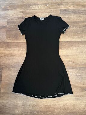 superdown Black Mini Dress with White Lettuce Hem